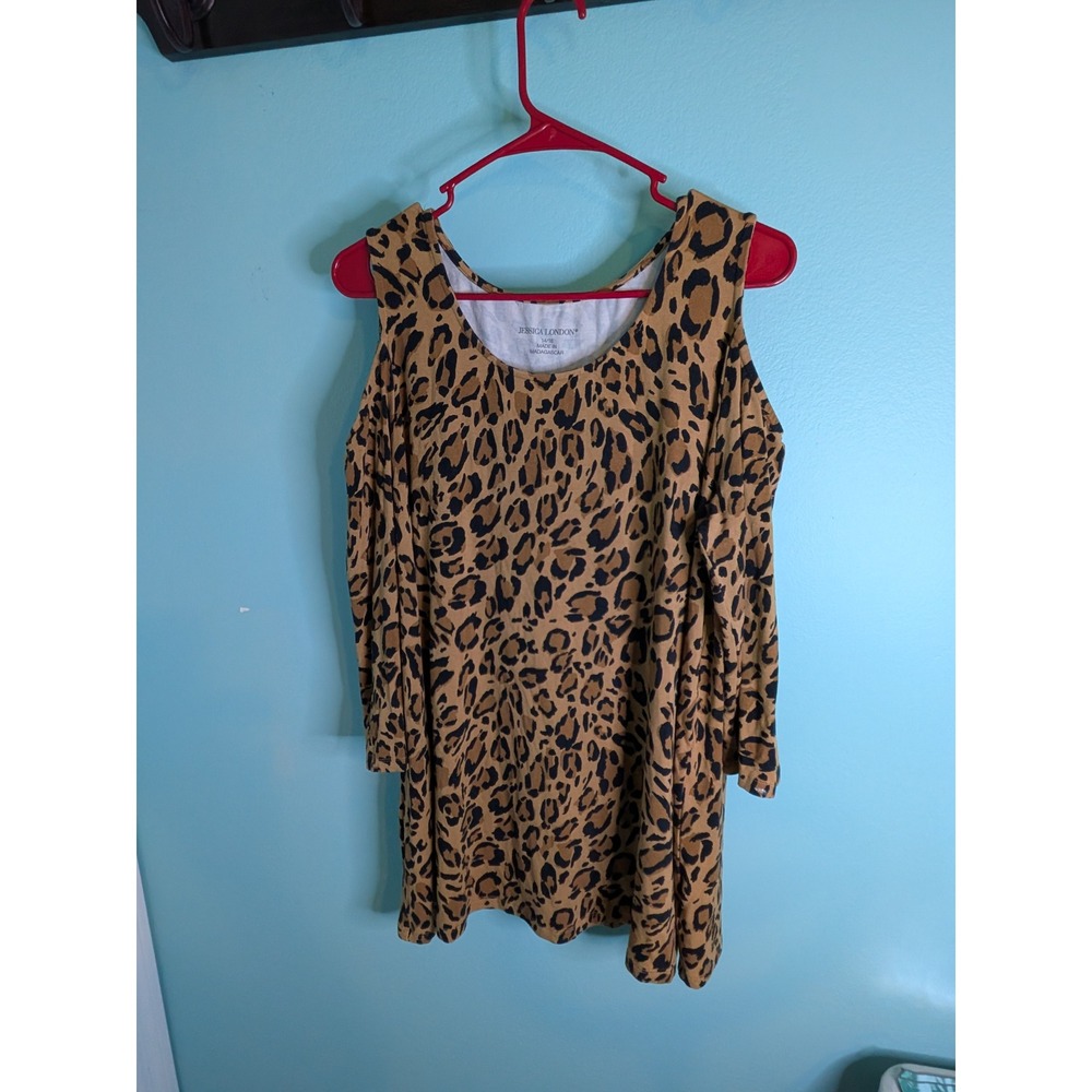 Jessica London Leopard Print Cold Shoulder Top Tan Black Plus Size 14/16